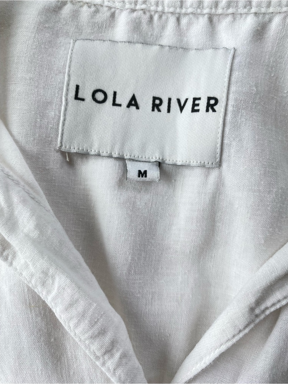 Lola River White Linen Blend Popover Short Sleeve Blouse Medium Coastal Chic - Picture 4 of 8